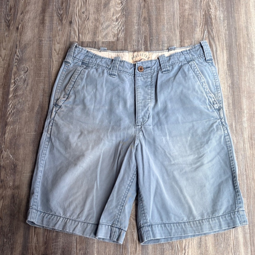 Hollister Mens Blue Chino Shorts Cotton Twill Button Fly Flat Front Size 33
